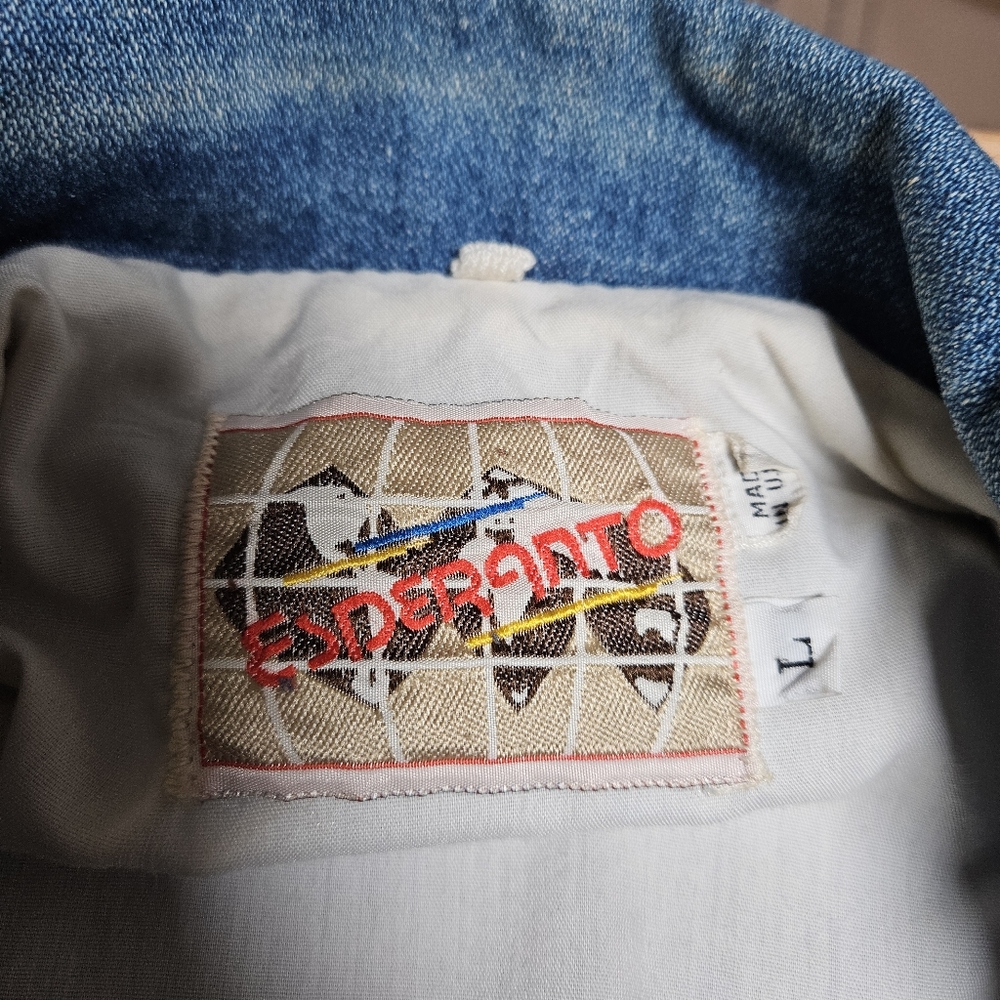 Vintage 80's 90's Denim Patchwork Distressed Bomber Jacket Large - Picture 7 of 11